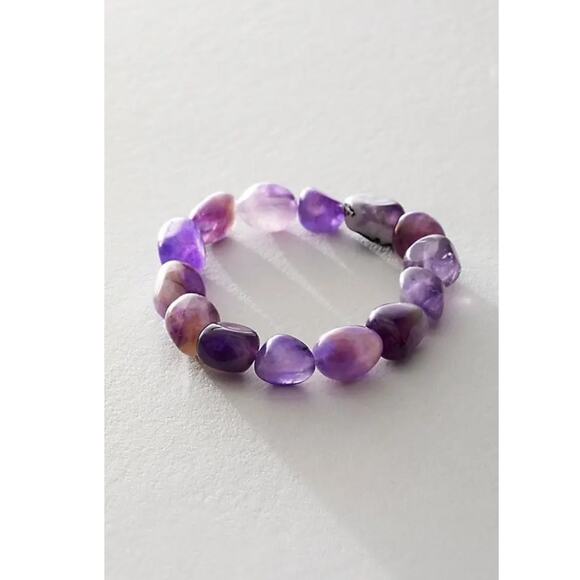 Free People Ariana Ost Crystal Stone Chunky Bracelet Amethyst Purple Bohemian - Picture 7 of 11